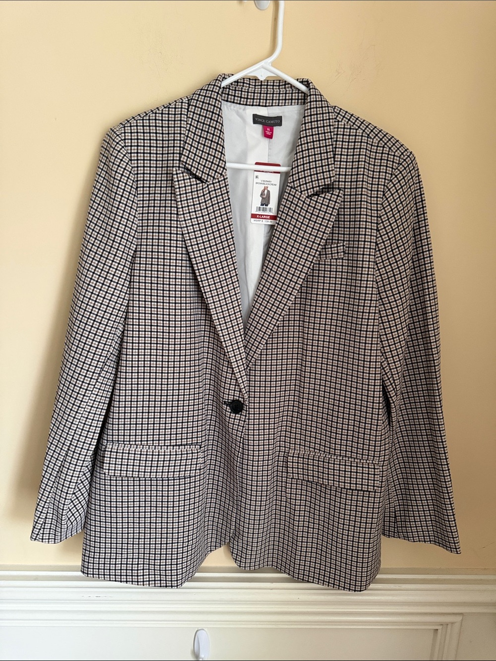 Vince Camuto Black-Brown and Cream Grid-Pattern Blazer‎ Sz XL